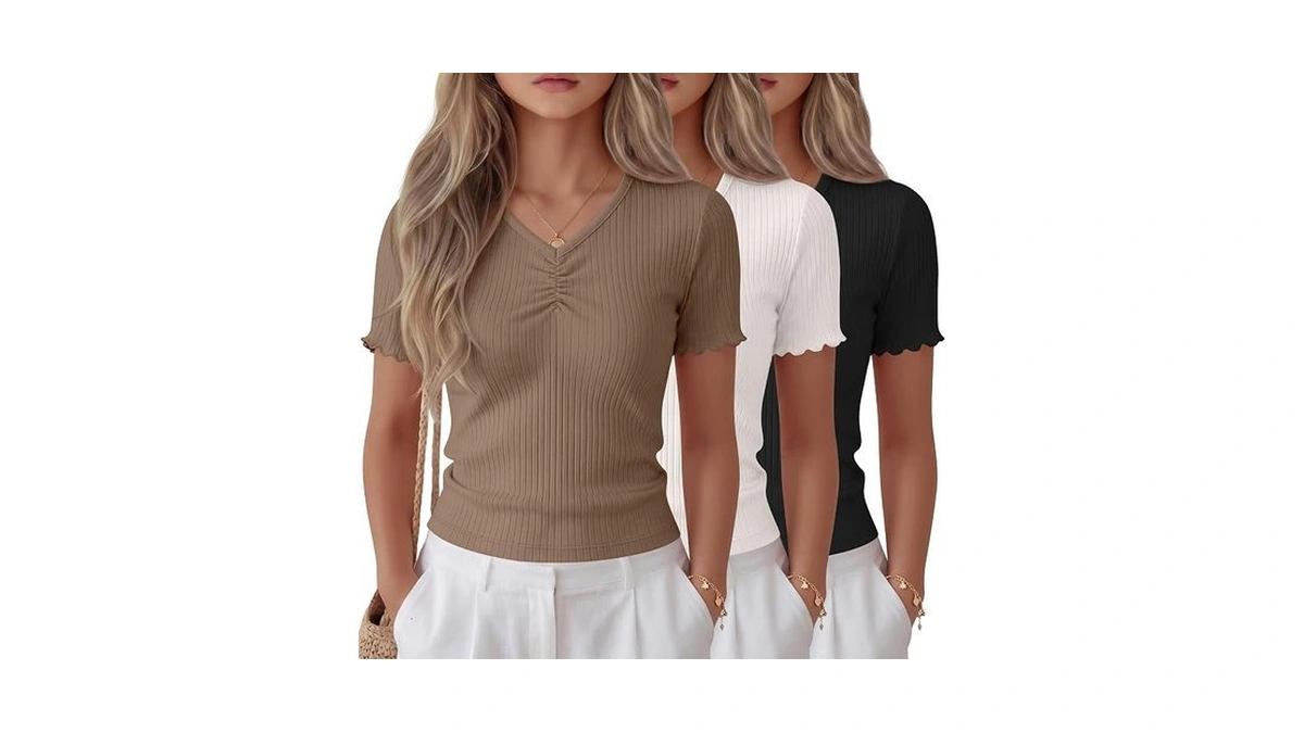 Lessonzoo 3 Pack Girls Short Sleeve T Shirt Cotton Ribbed