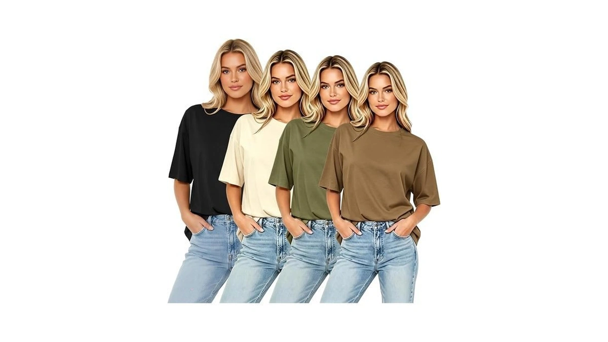 4 Pack Oversized T Shirts For Women Short Sleeve Crewneck