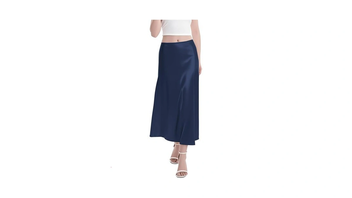 Urban Coco Women's A-line Satin Long Skirt Silk Elegant High