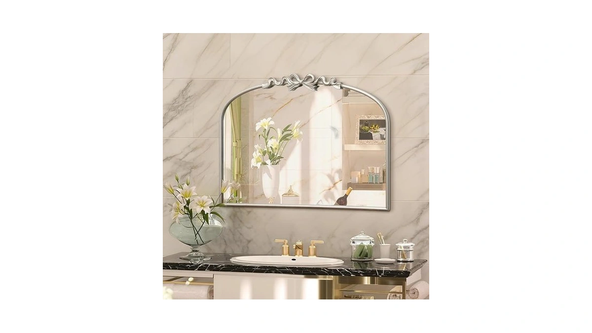 Besdomus Antique Arch Large Mirror: 32"x24" Champagne Silver Bow Antique