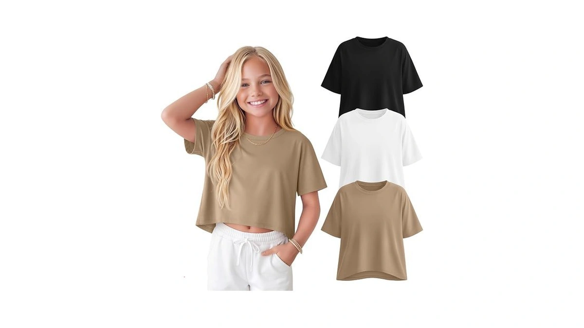 Lessonzoo 3 Pack Girl's Oversized Cropped T Shirts Kids Baggy