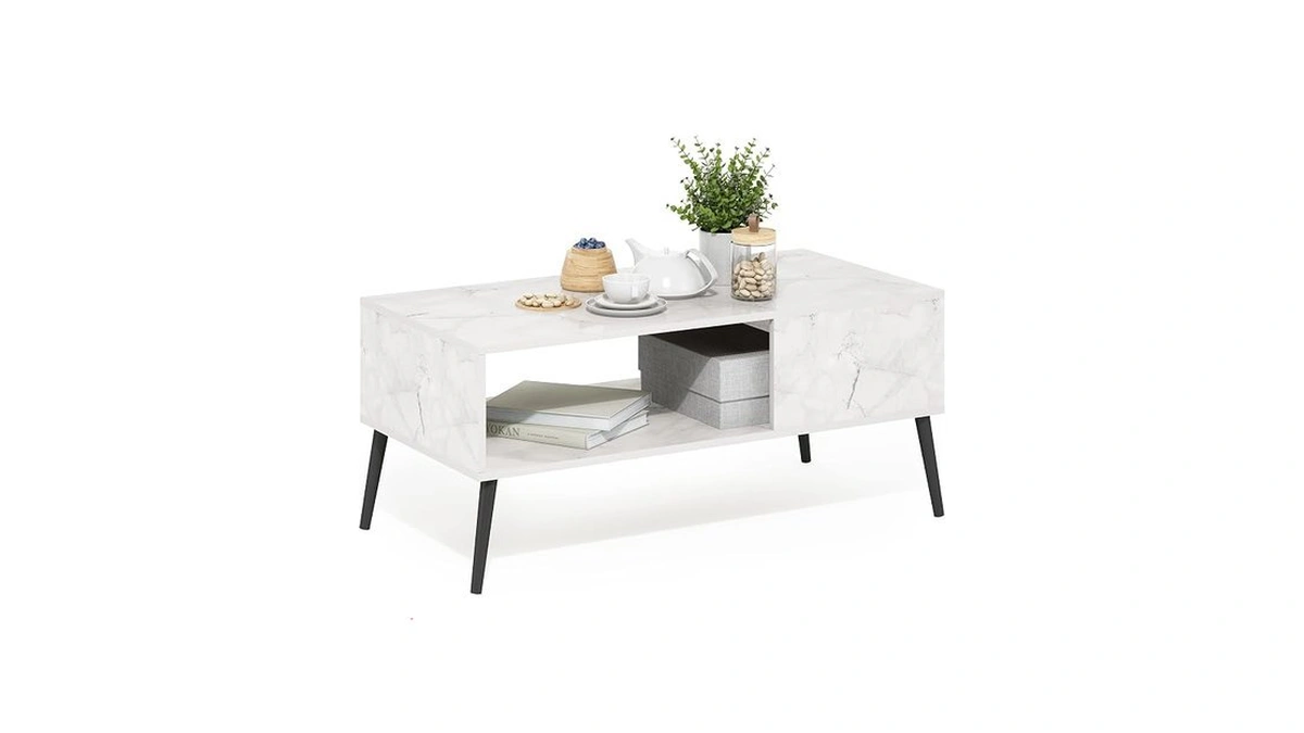 Furinno Claude Mid Century Style Coffee Table With Wood Legs,