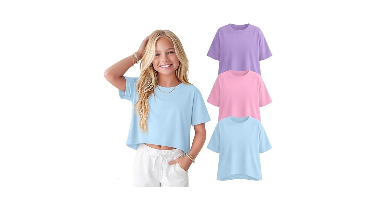 Lessonzoo 3 Pack Girls Crop Tops Kids Oversized Baggy Short