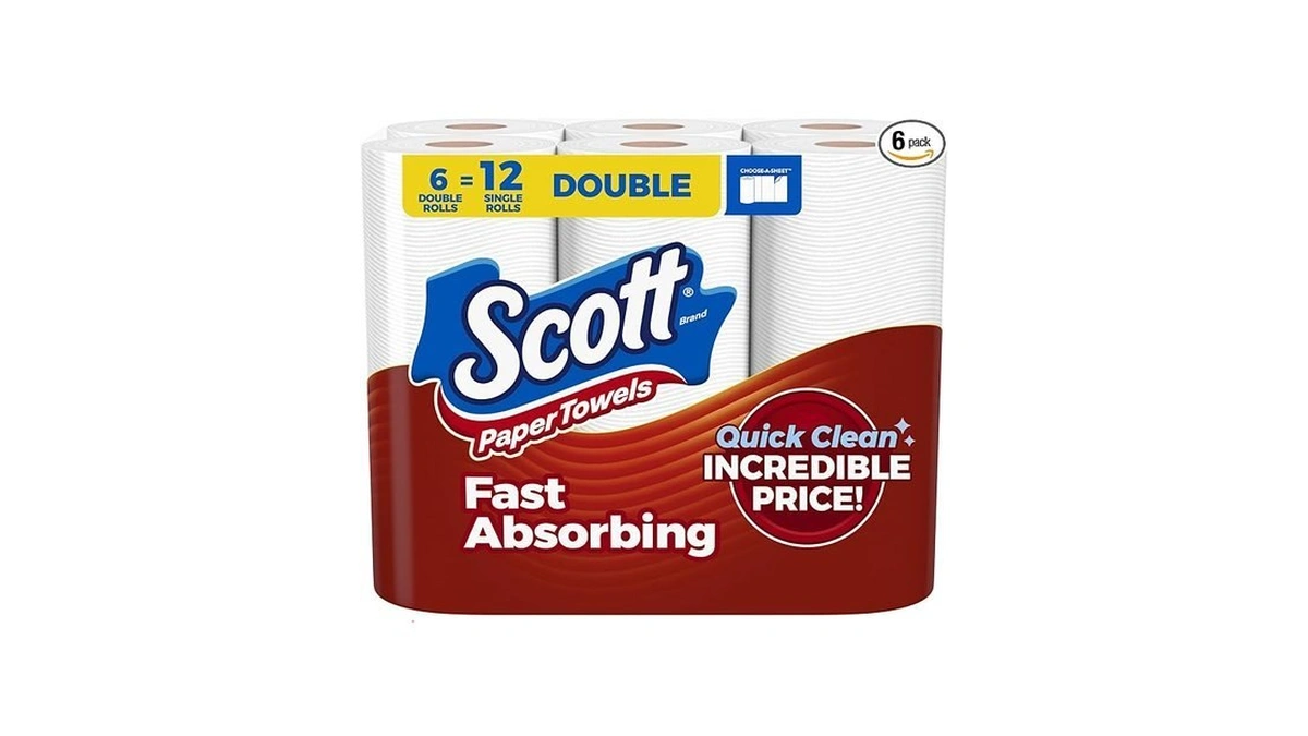 Scott Paper Towels, Choose-a-sheet, 6 Double Rolls = 12 Regular