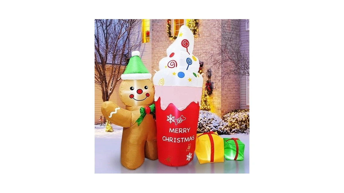 7.5ft Inflatable Christmas Gingerbread Man, Built-in White Leds Christmas Blow