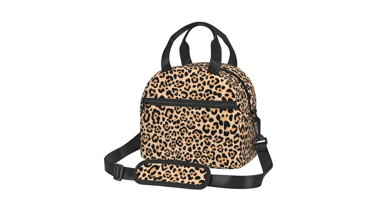 Perinsto Leopard Animal Skin Print Lunch Bag Reusable Insulated Lunch