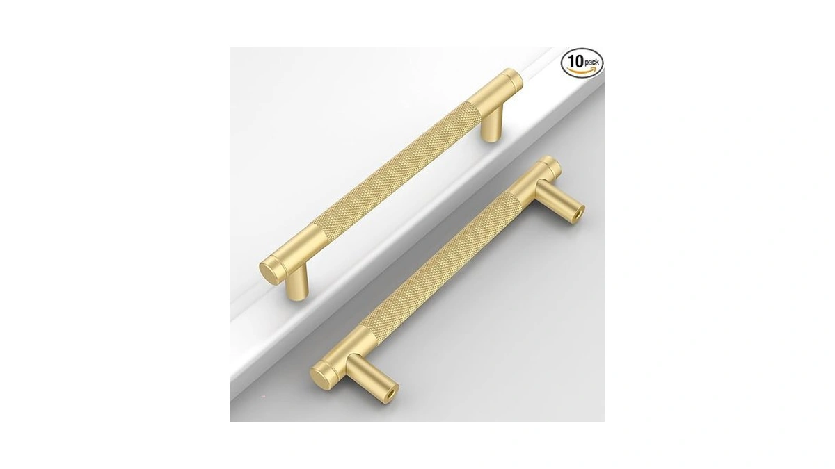 Coinkoly 10 Pack 5"(128mm) Brushed Gold Cabinet Pulls Knurled Kitchen
