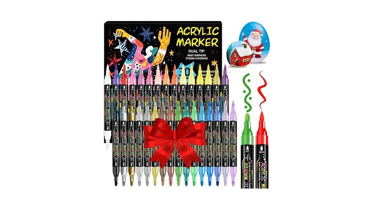 Winsons 30 Colors Dual Tip Acrylic Paint Markers Pens- Premium