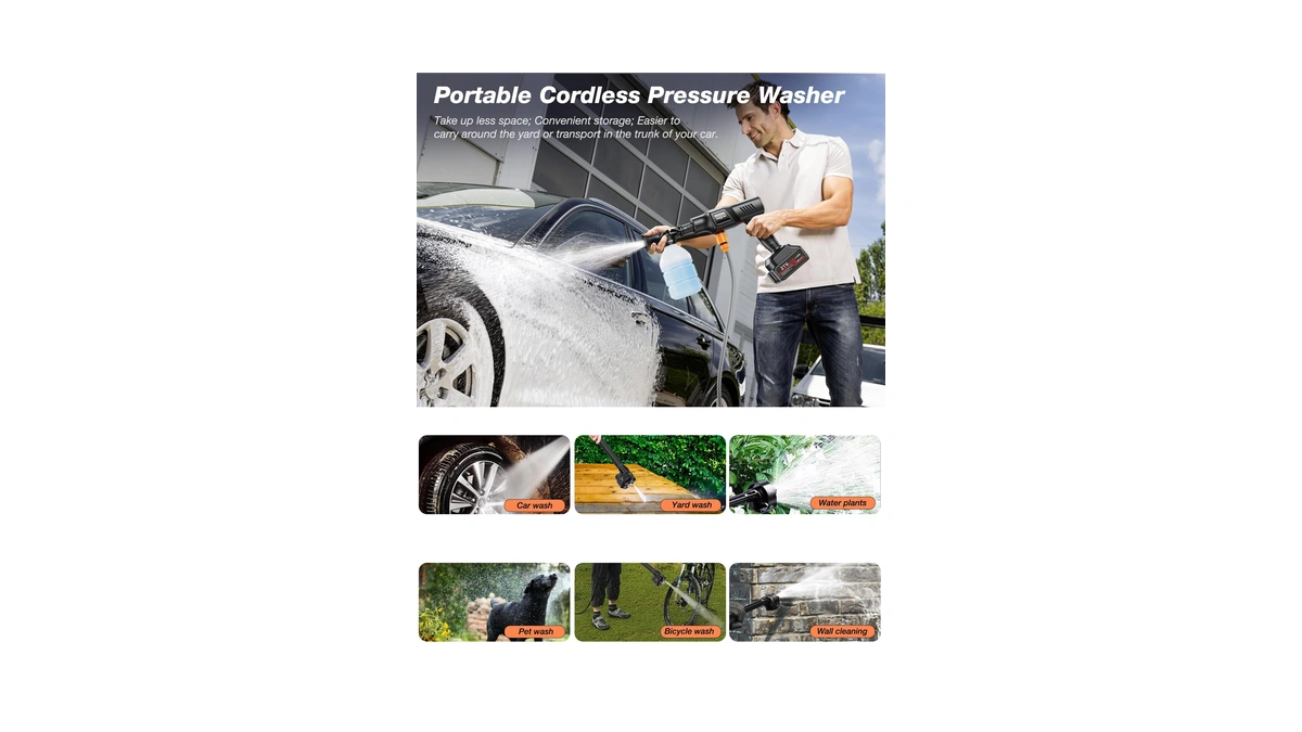 Omgextrd Cordless Car Washer 1250psi Cordless Car Washer With 6-in-1