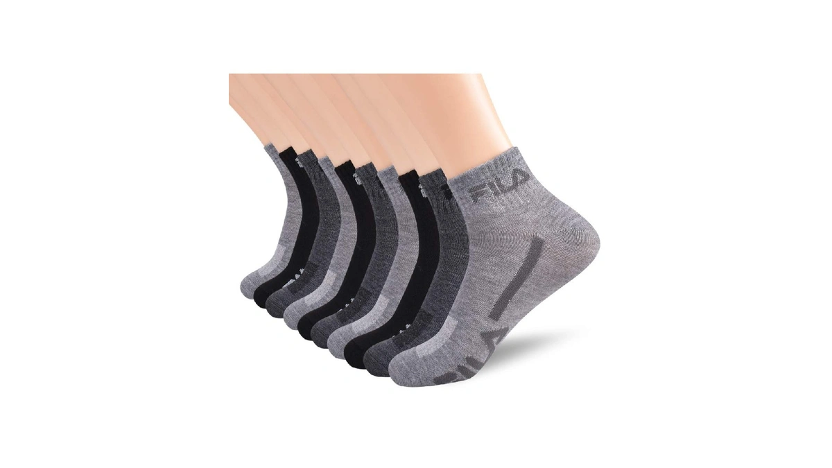 Fila Mens Racing Striped Quarter Socks, Grey Multi (10 Pack),
