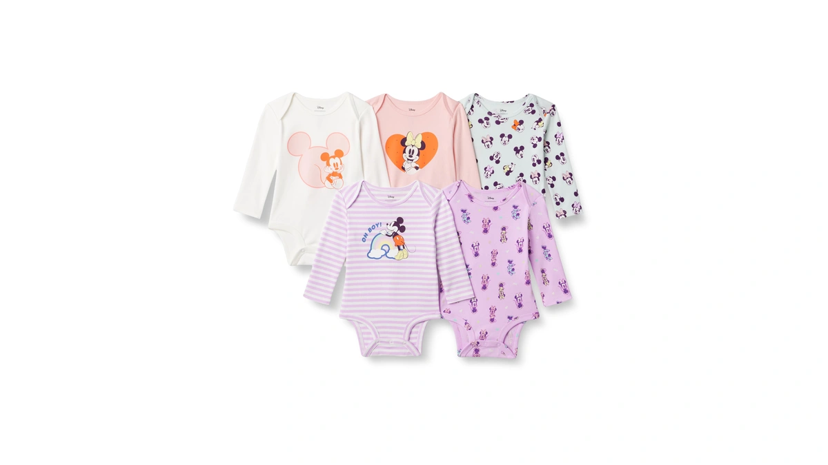 Amazon Essentials Disney Unisex Babies' Long-sleeve Bodysuits, Pack Of 5,