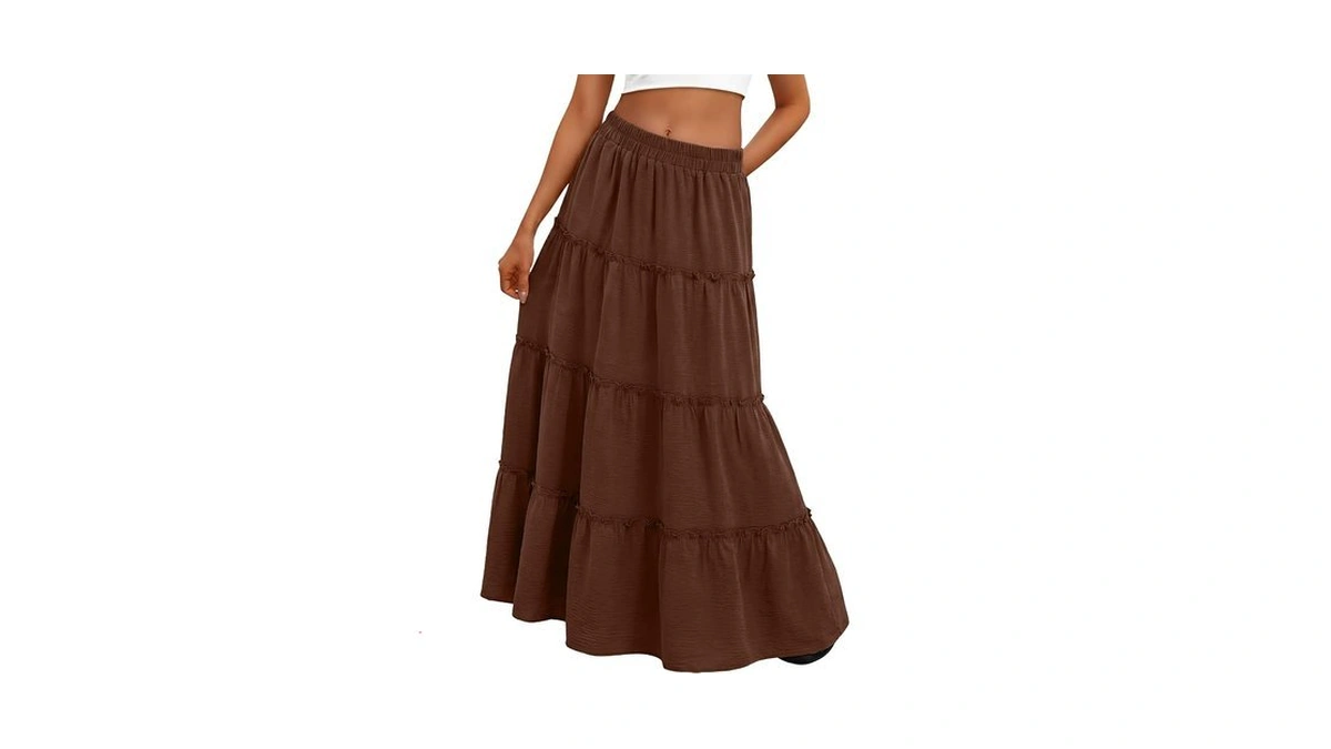 Lepunuo Plus Size Ruffle Maxi Skirt Pockets High Waist Flattering