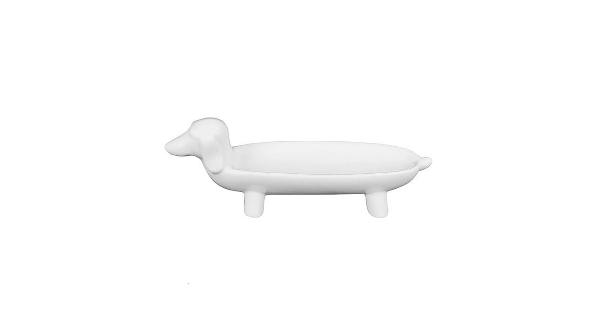 Creative Co-op Elongated White Ceramic Dog Dish