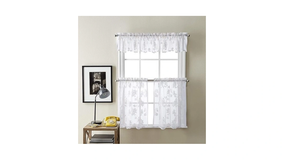Curtainworks Sibella Lace Kitchen Curtain Window, Rod Pocket, 14 In