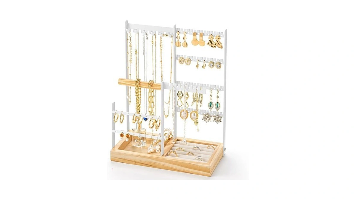 Dreamgenius Jewelry Organizer Stand With Velvet Ring Holder, 4 Tier
