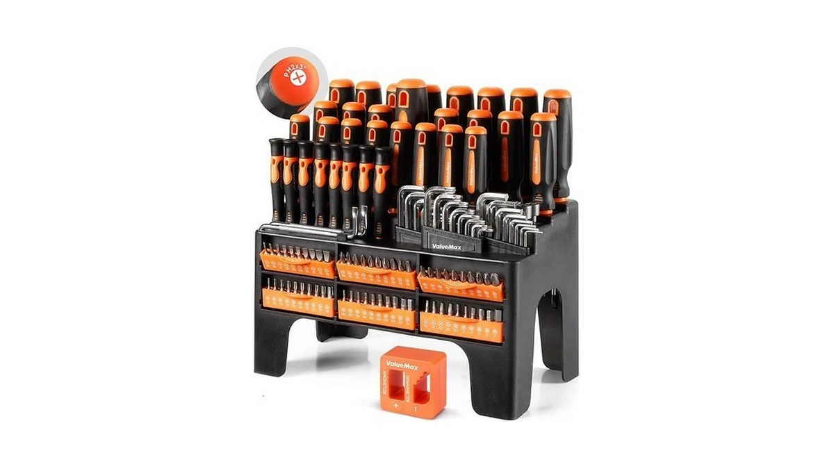 Valuemax 126-pc Magnetic Screwdriver Set With Plastic Racking Organizer, Magnetizer