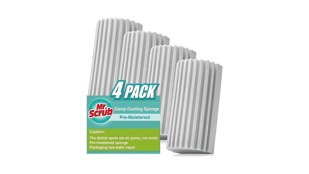 4 Pack Damp Dusting Sponge Duster, Grey Dust Cleaning Sponge,