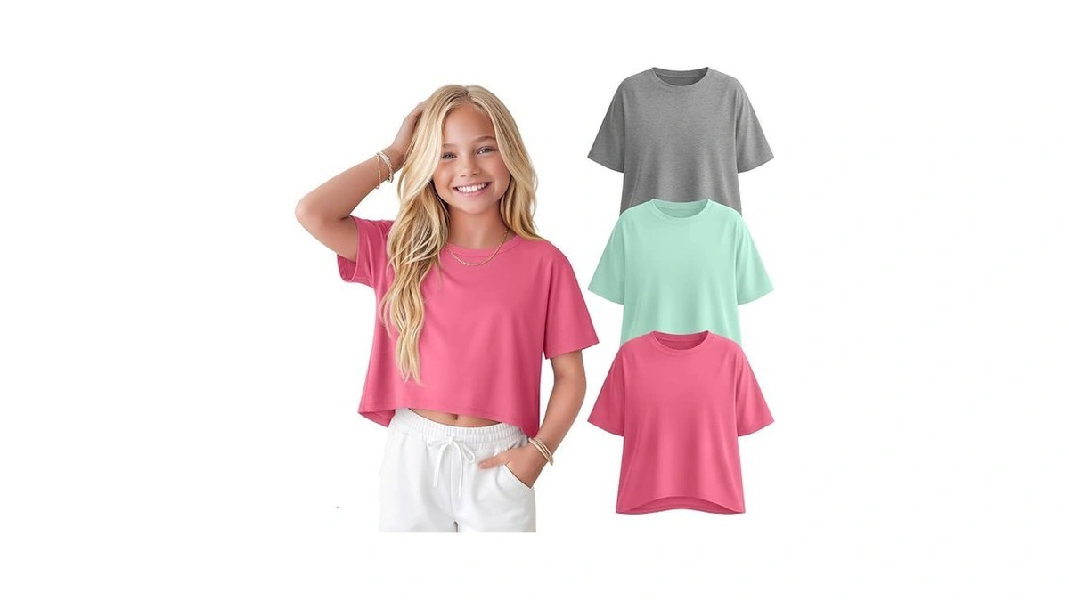 Lessonzoo 3 Pack Girls Crop Tops Kids Oversized Baggy Short