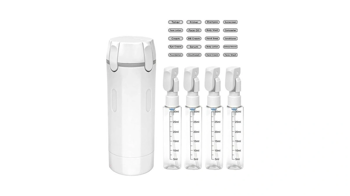4 In 1 Travel Dispenser, 4 Pack 30ml Travel Bottles