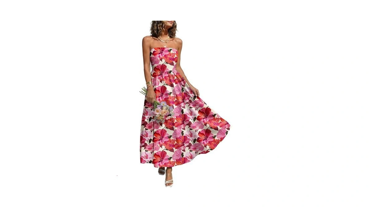 Lillusory Womens Floral 2026 Summer Dresses Tropical Tube Top Strapless