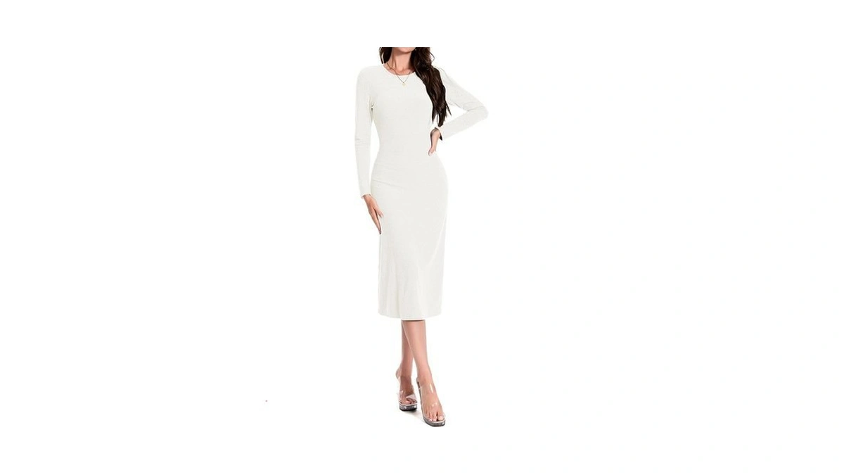 Luxebold Women's Maxi Dress Long Sleeve Bodycon Knit Dresses Crew