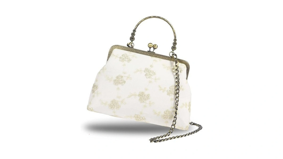 Floral Top-handle Handbag, Kiss Lock Evening Bag For Women, Vintage