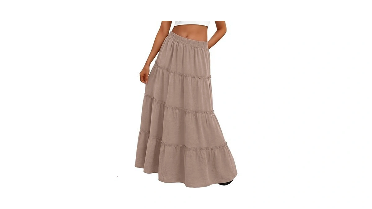 Lepunuo Tiered Ruffle Maxi Skirt Women Pockets High Waist Boho