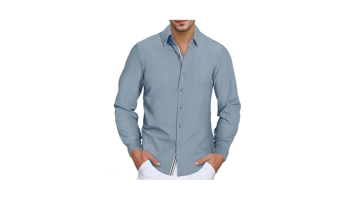 Hrbtens Men's Stretch Denim Dress Shirt Long Sleeve Casual Button
