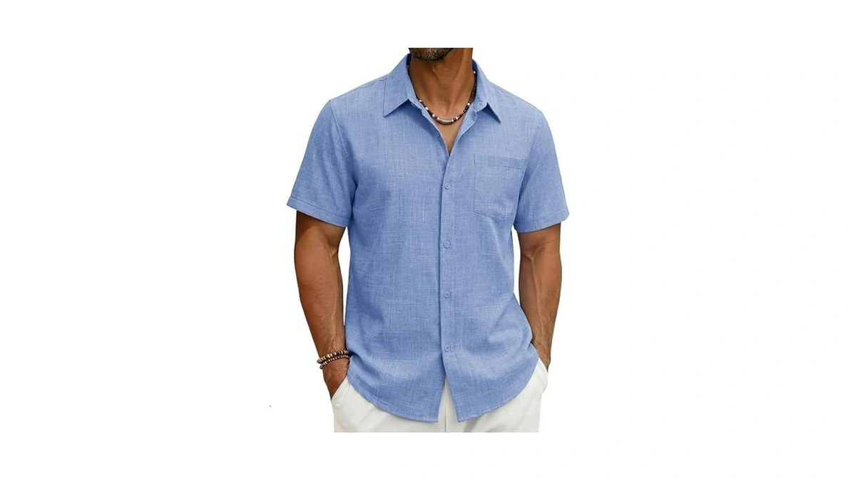 Cotrasen Men's Linen Shirts Short Sleeve Button Down Casual Shirt