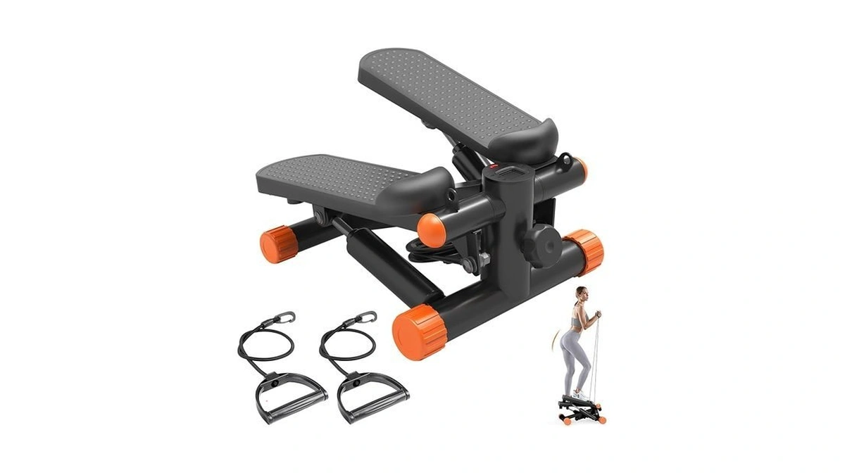 Sweetcrispy Mini Stair Stepper With Resistance Bands, Hydraulic Home Stepper