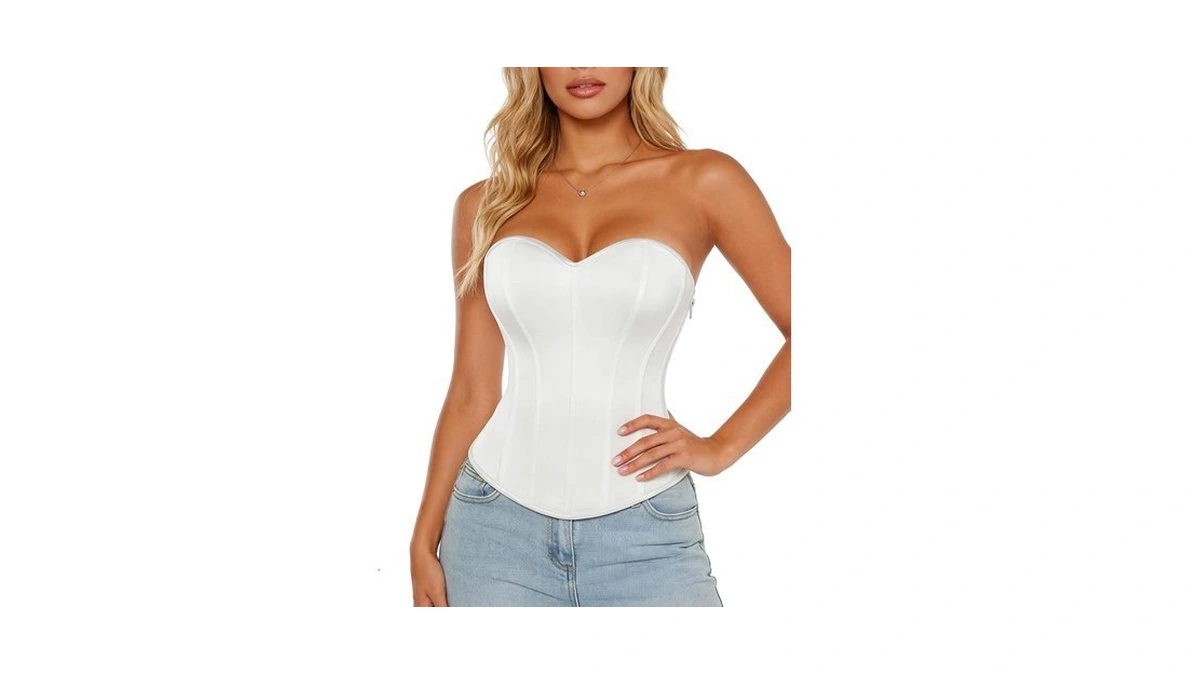 Scarlet Darkness Women's Strapless Corset Top Bustier, Fishboned Waist Cincher,