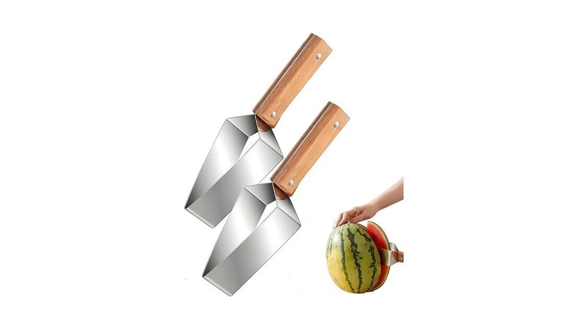 2 Pcs Triangle Watermelon Cutter, Stainless Steel With Wooden Handle