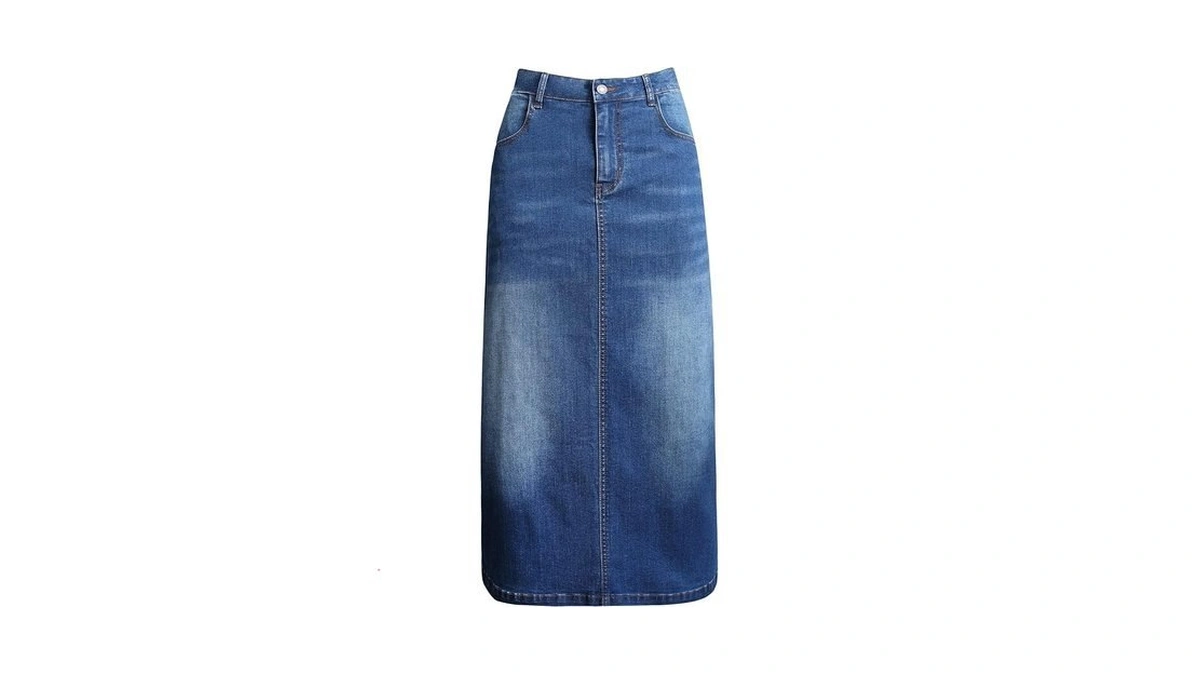 Women's Midi Jean Skirt- High Rise Straight Long Denim Skirts