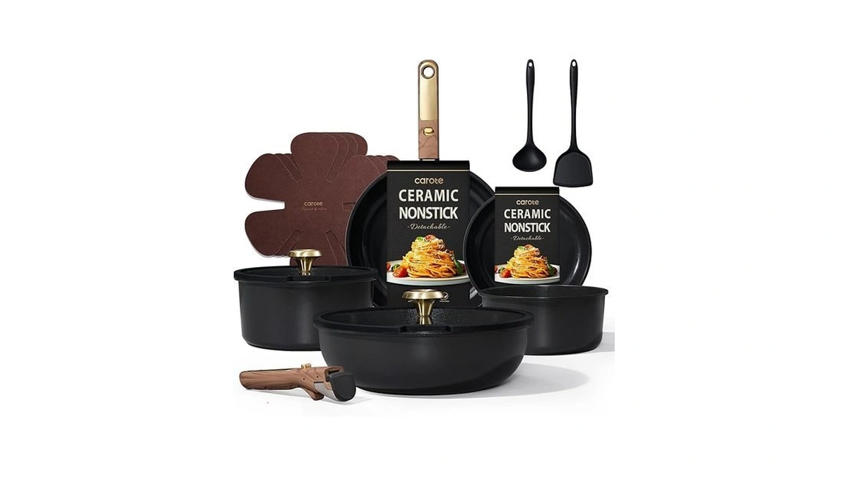 Carote 15pcs Ceramic Cookware Set, Pots And Pans Set Non