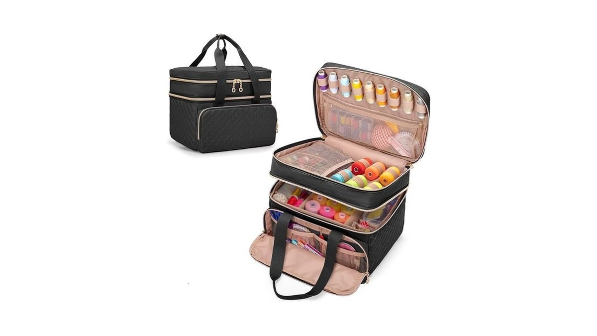 Yarwo Double-layer Sewing Supplies Organizer With 5 Customized Dividers, Portable