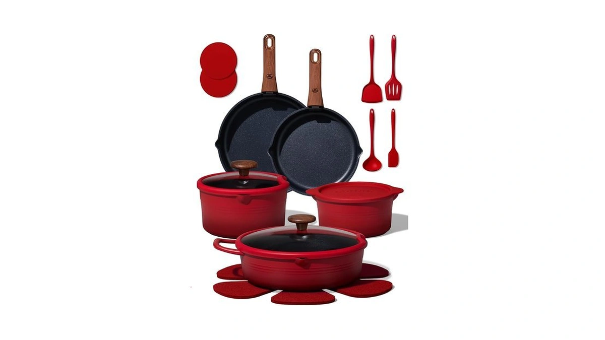 Carote 20pcs Titanium Cookware Set, Pots And Pans Set Non