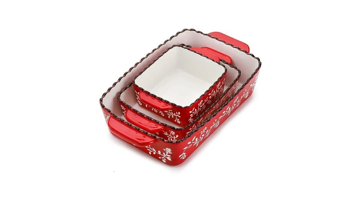 Avla 3 Pack Ceramic Bakeware Set, Porcelain Rectangular Baking Dish