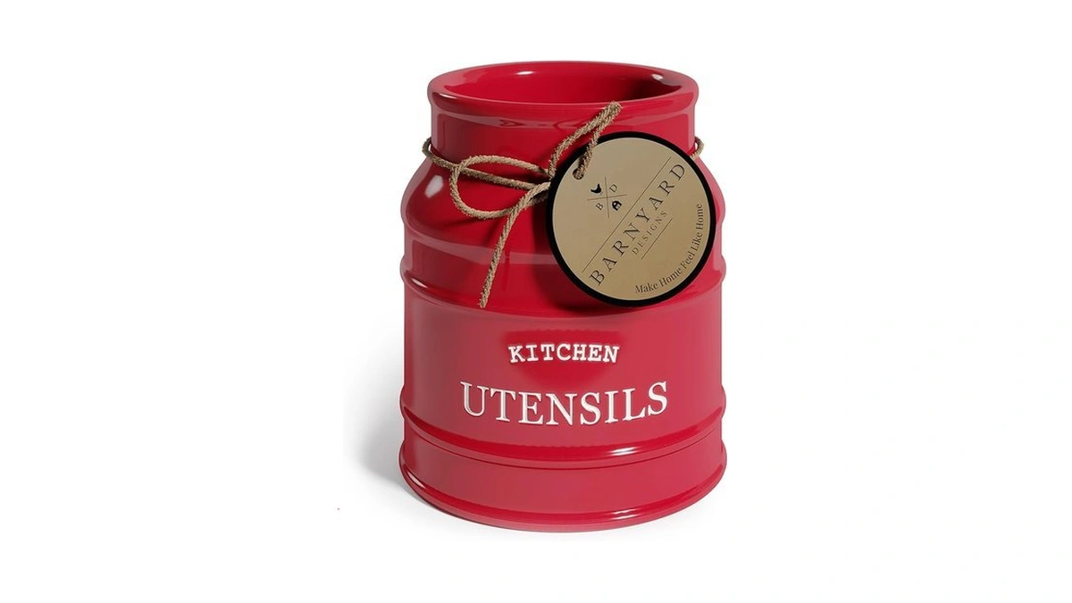 Barnyard Designs Ceramic Farmhouse Utensil Holder For Kitchen Counter, Large