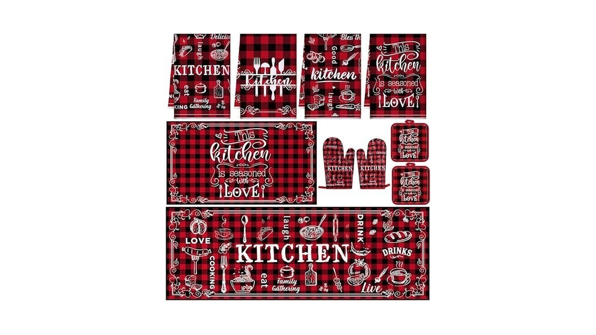 10 Pcs Farmhouse Kitchen Decor Sets 4 Red And Black