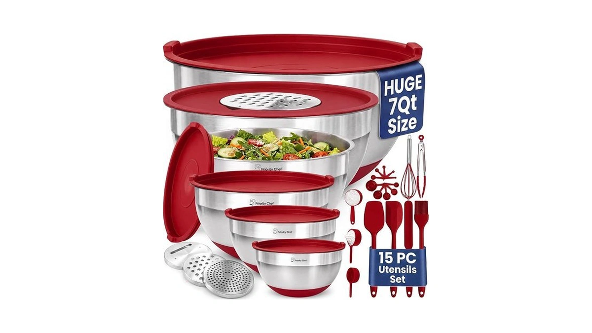 Priority Chef 6pc Stainless Steel Mixing Bowls With Lids Set,