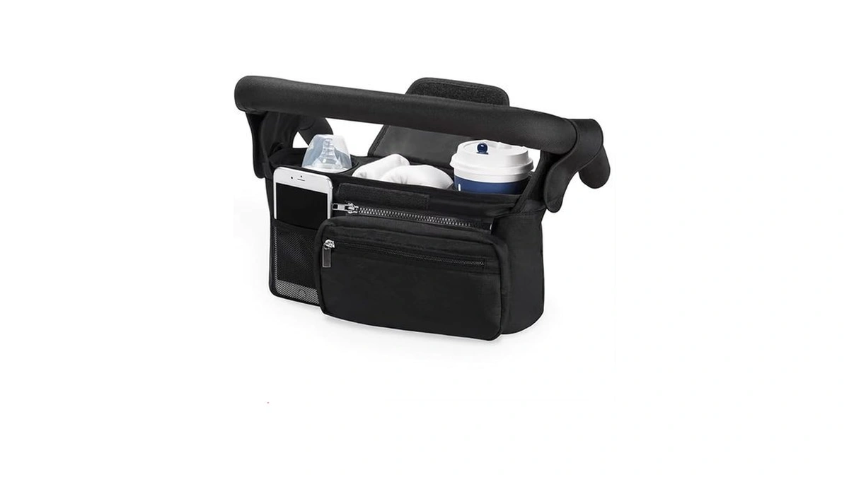 Hflyjpyw Universal Stroller Organizer With Insulated Cup Holder Detachable Phone