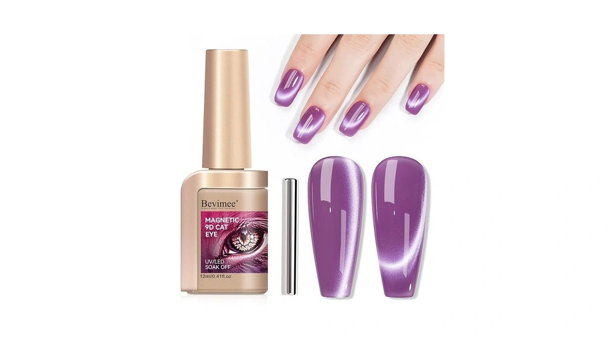Bevimee Purple Cat Eye Gel Nail Polish, Magnetic Nail Polish