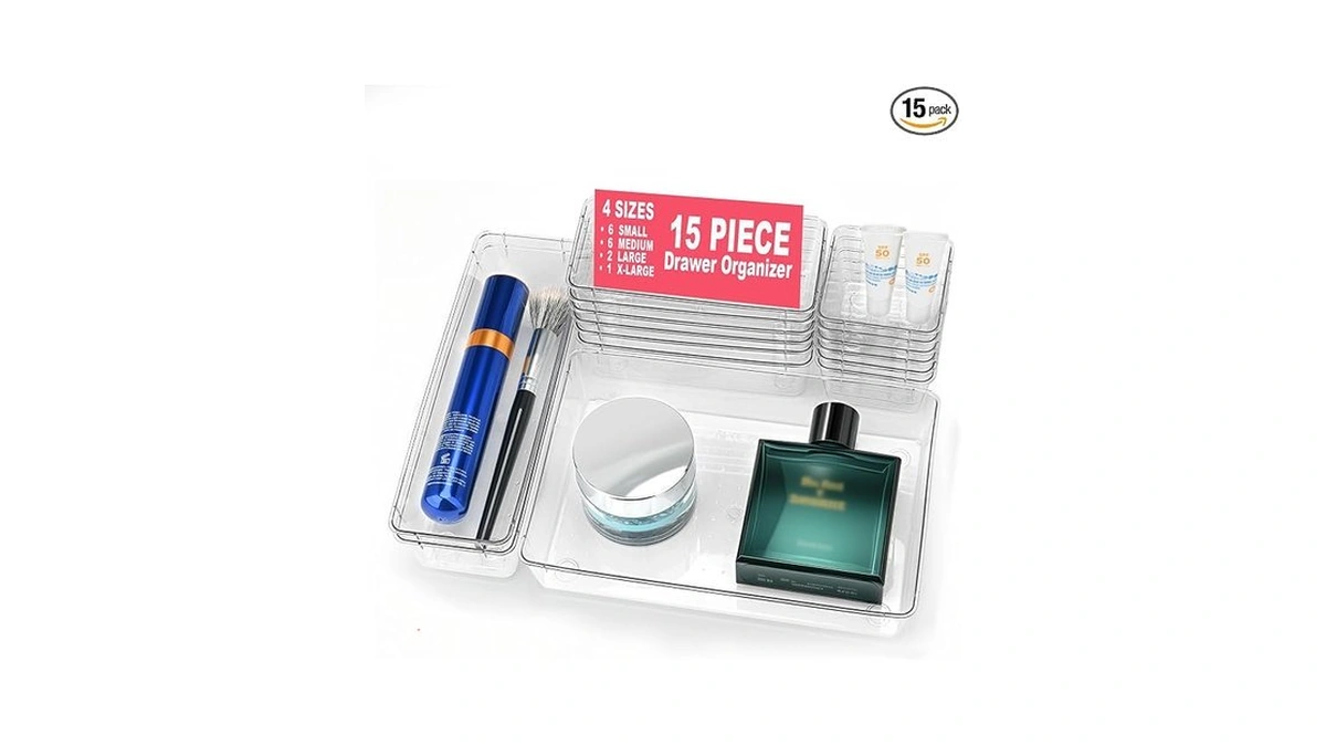 Comfylichi 15 Piece Clear Plastic Drawer Organizers Set - 4