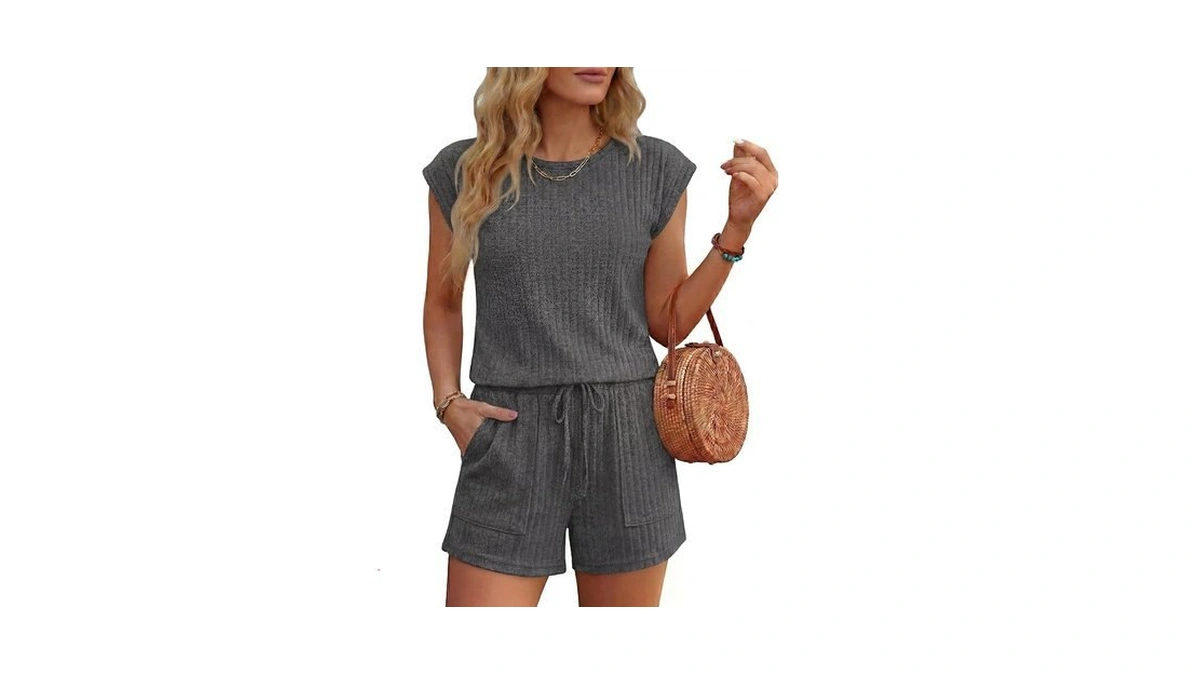 Ekouaer Rompers For Women Summer Casual Cap Sleeve Crewneck Short