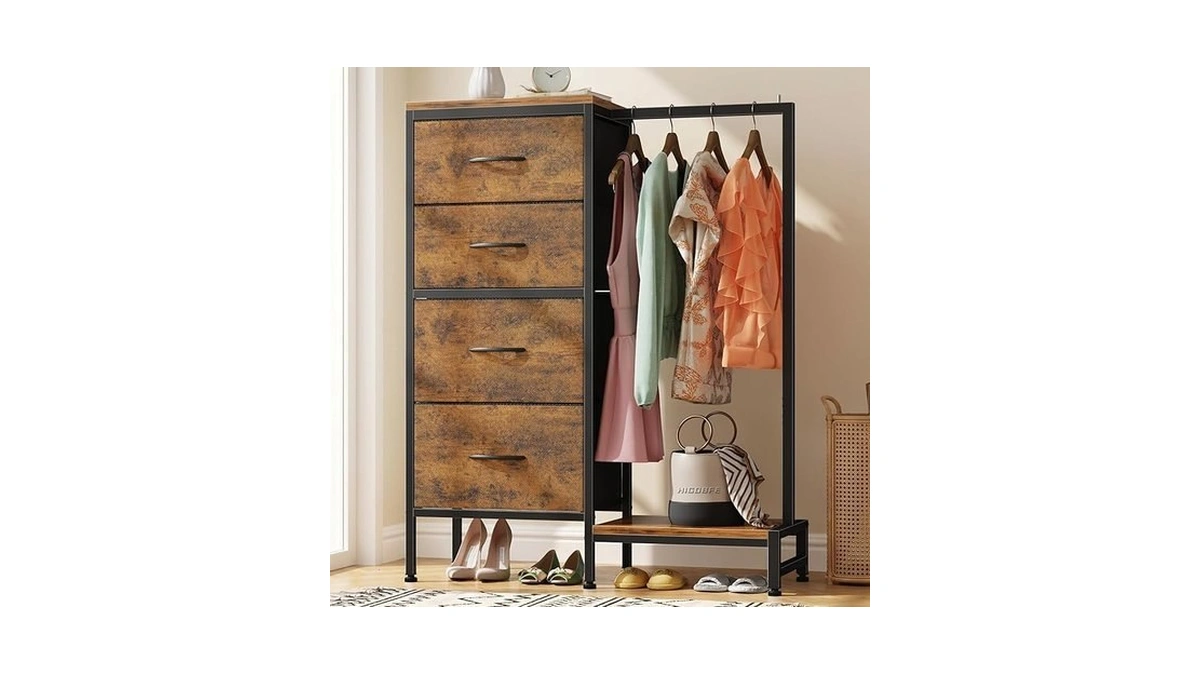 Higdbfe Dresser With Hanging Rack, 4 Drawers Small Closet For