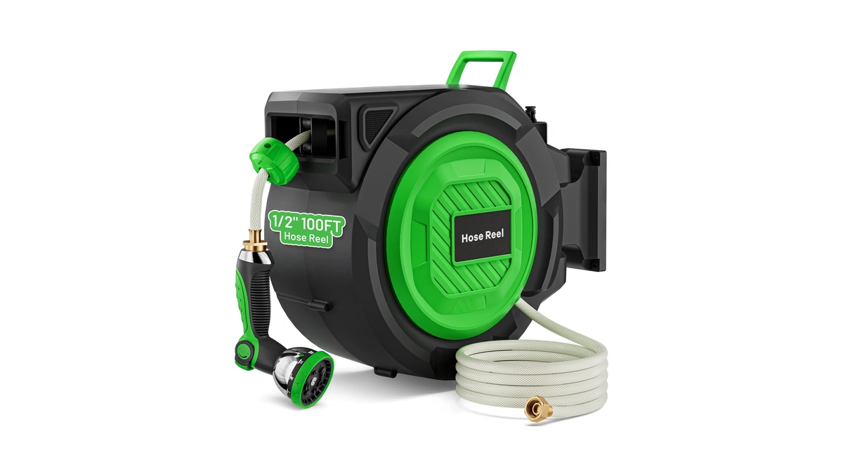 Retractable Garden Hose Reel, 1/2 In X 100 Ft Automatic