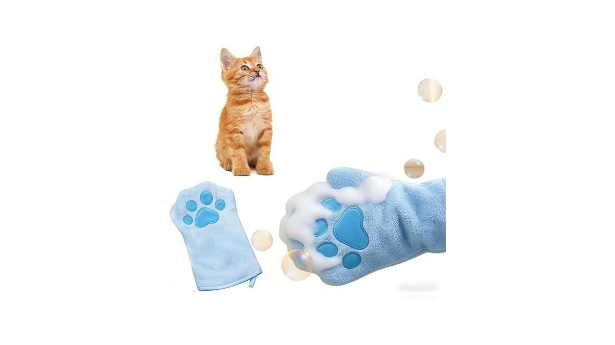 Paw Bathing Towel For Cats Puppy, Machine-washable Reusable Pet Grooming