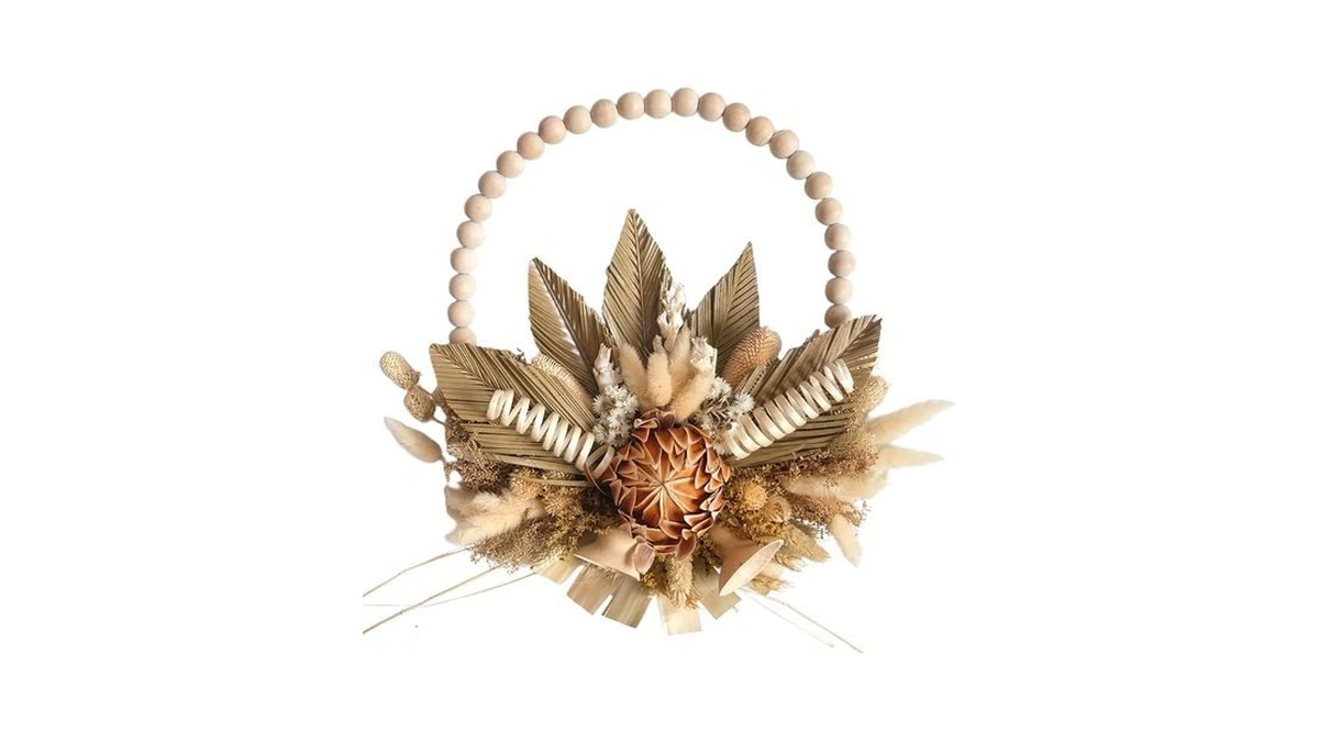 18 Inches Idyllic Wood Bead Palm Leaves Wreaths For Front