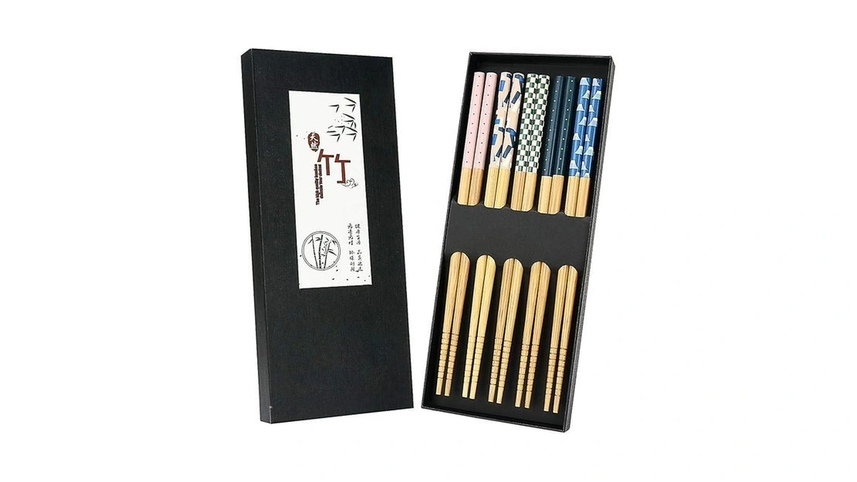 5 Pairs Japanese Natural Bamboo Chopsticks With Unique Pattern Dishwasher