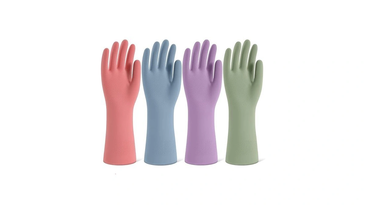Rubber Cleaning Gloves For Dishwashing, 4 Pairs Reusable Kitchen Gloves